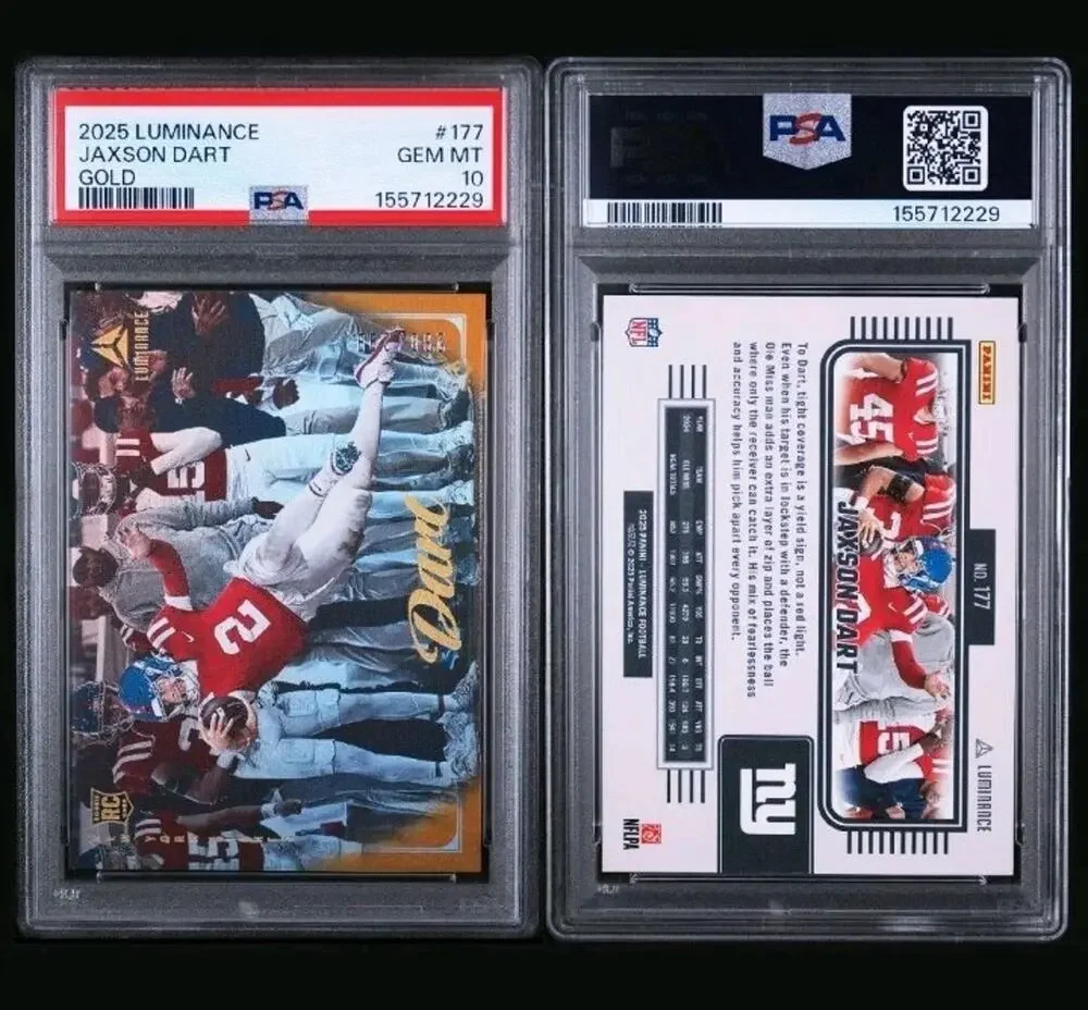 2025 Panini Luminance Rookies Jaxson Dart #177 Gold /299 (RC) PSA 10 Gem Mint